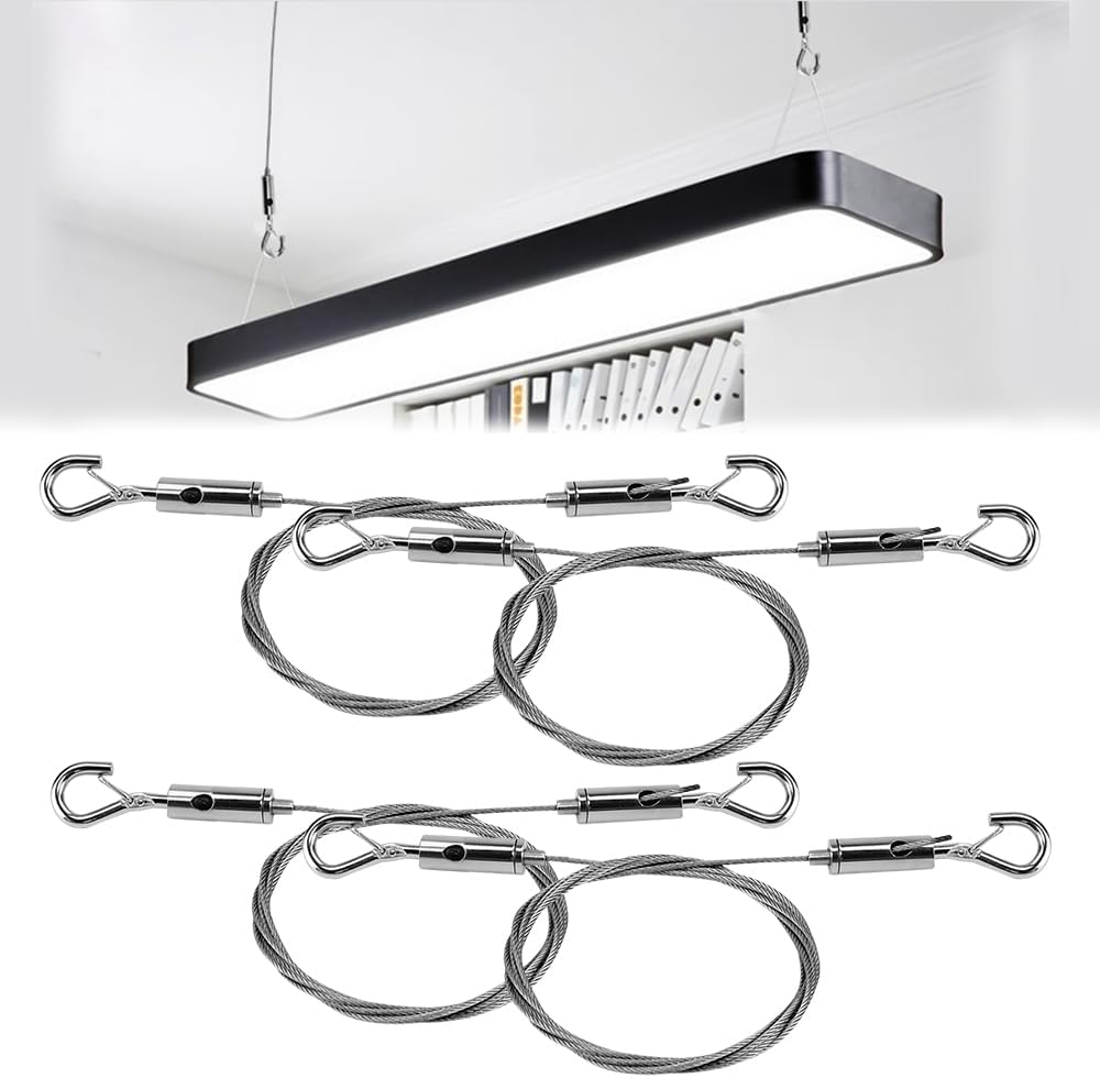 BUZIFU 4 Pack Picture Hanging Wires Adjustable Mirror Hanging Wire with Hook Stainless Steel Wire Rope Heavy Duty Picture Hang Cord Cable Suspension Kit for Pictures, Mirror, Lights, Hold 20KG