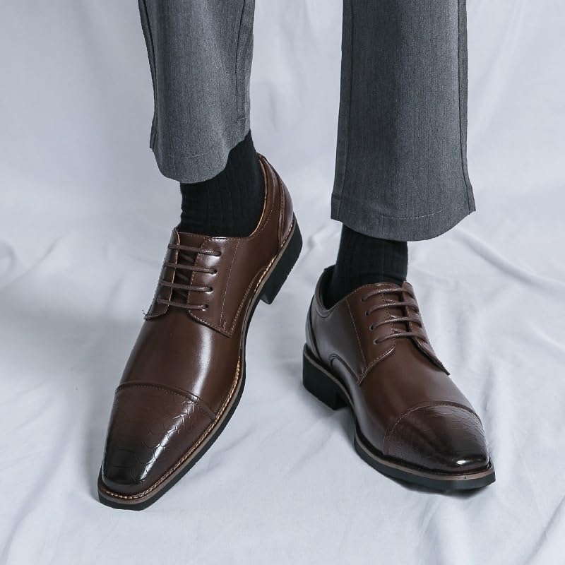 Men's Stitched Cap Toe Dress Oxford Shoes Calfskin Leather Vintage Lace Up Pointed Toe Anti-Slip Non Slip Uniform Comfort Orthopedic2