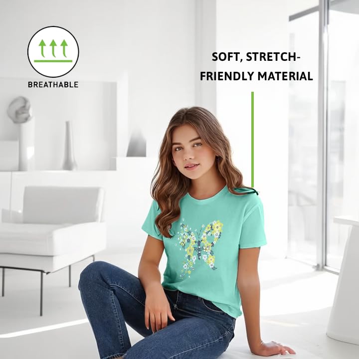 Girls Floral Butterfly Music Graphic T-Shirt, Sizes 4-183