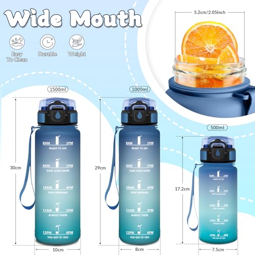 Mulbijeo Trinkflasche, Zeitanreiz, Trinkflasche Kinder 500ML BPA-Frei, Wasserflasche Kohlensäure Geeignet, Wasserflasche mit Strohhalm, Auslaufsicher, Flasche für Joggen, Schule, Büro, Party