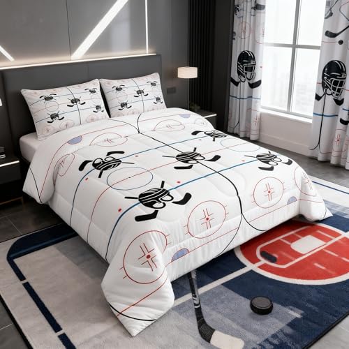 La Mejor Lista de Ropa de Hockey sobre hielo para Niña los mejores 10. 43 Juego de edredón para niños, tamaño Queen, juego de ropa de cama de hockey sobre hielo, decoración de recámara para niños y niñas, adultos, para eventos de invierno, para...