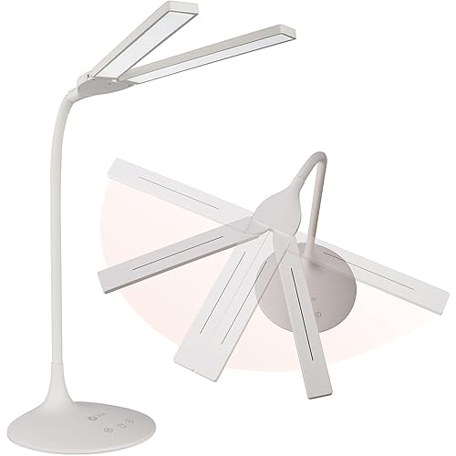 OttLite Dual Shade LED Desk Lamp - 3 Color Temperature Modes, Auto Shut-Off Timer, Adjustable Neck & Touch Activated Controls - Crafting, Sewing, & Studying