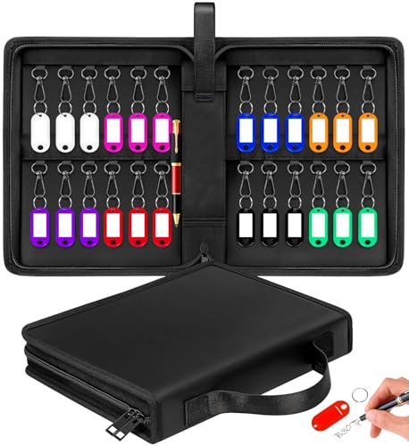 VOBUKE Portátil Organizador Llaves Grand Caja Seguridad Llaves con 24 Gancho Caja Llavero Pared Armario Llaves portátil con Cremallera Doble Caja Fuerte Exterior para Office Garage Hotel Escolar