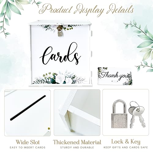 Image of OurWarm White Wedding Card Box with Lock, PVC Gift Card Box for Wedding Reception, Eucalyptus DIY Wedding Money Envelope Card Box for Party Graduation Baby Shower Birthday Decorations