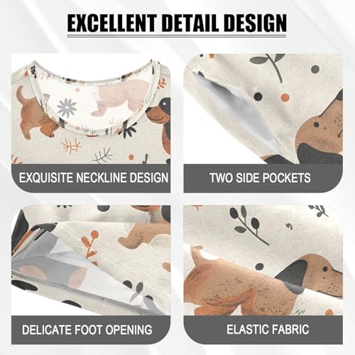 ALAZA Dachshund Dog Cartoon Leaf Pajamas Set Short Sleeve Cotton Sleepwear Summer Pjs 2 Piece 5-14Y4