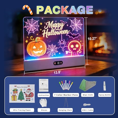 Image of 16 inch LED Drawing Board for Kids, Rechargeable Neon Light Up Drawing Board, Glow Doodle Board, LED Note Board, Dry Erase Board, 8 Markers, Birthday Gifts for Kids Teens Boys Girls