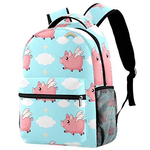 Sac à dos de voyage motif cochon volant arc-en-ciel avec porte-bouteille