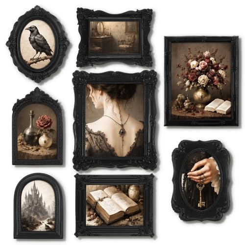 Lineshading 8 Pcs Gothic Picture Vintage Gallery Wall Frame Set,