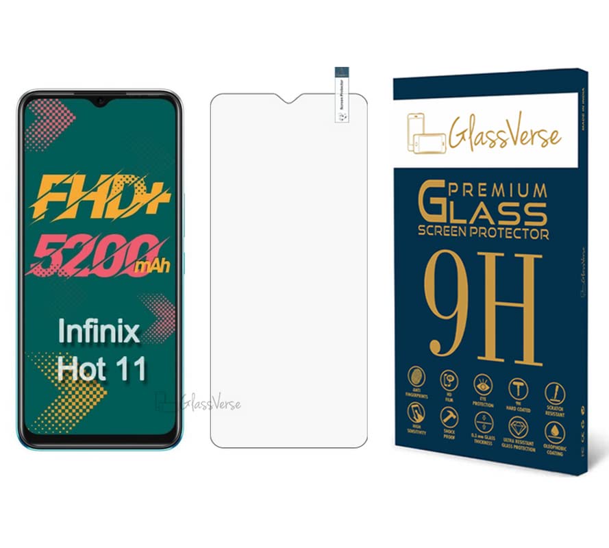 GlassVerse 9H Tempered Glass For Infinix Hot 10 Play Smartphone(Pack Of 1) With Free Installation Kit Full Screen Protector If Received Damaged-6.82 Inch