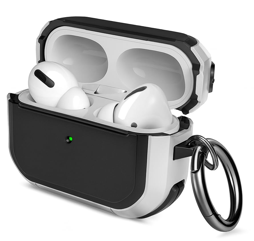Image of Hybrid Armor Case Cover for Apple Airpods Pro 3 (2025), Rugged, Shockproof, with Heavy Duty Carabiner (Armor White)