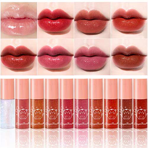 DAGEDA 10-Color Pearlescent Lipstick Set，Waterproof Non-Stick Liquid Lip Gloss, Long-Lasting Moisturizing, Lip Enhancement And Lip Care Cute Lip Glaze Beauty Makeup Kit（Orange Set）