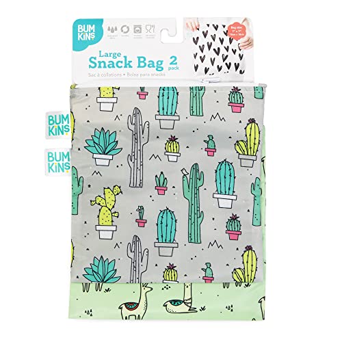 Bumkins Sandwich Bag / Snack Bag, Reusable Fabric, Washable, Food Safe, Bpa Free, 7X7 - Cactus & Llama (2-Pack) #TOP5