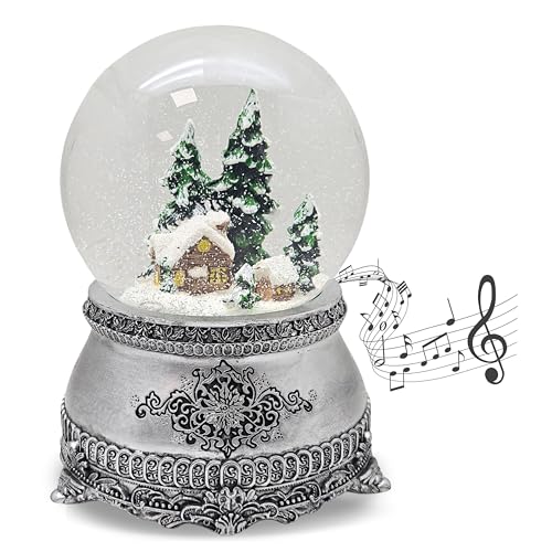 Schneekugel Weihnachten Musik | Hüttenzauber Berghütte | Sockel...