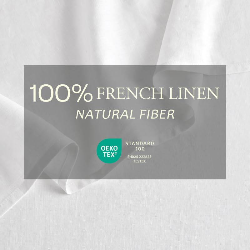 DAPU Pure Linen Sheets Set, 100% French Linen from Normandy, Breathable and Durable for Hot Sleepers, 4 Pcs Set - 1 Flat Sheet, 1 Fitted Sheet, 2 Pillowcases (White, California King)