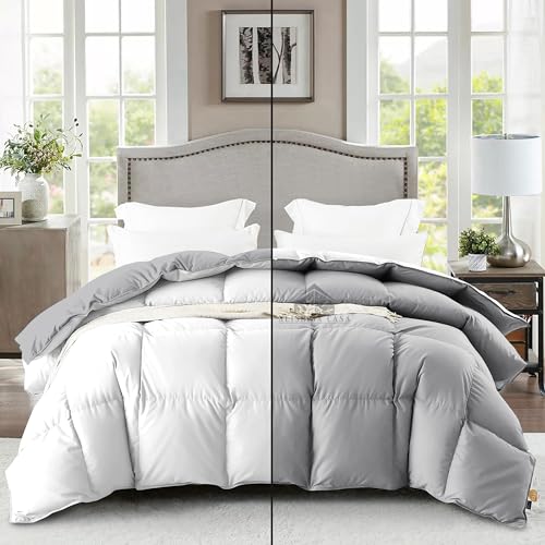 Image of Reversible Heavy Winter Comforter Double Bed Size 90 inchX100 inch | 600 GSM Fill for Winter Comforter /Rajai /Duvet /Blanket Hotel Luxury Soft Fluffy Double Bed - White /Silver Grey Color