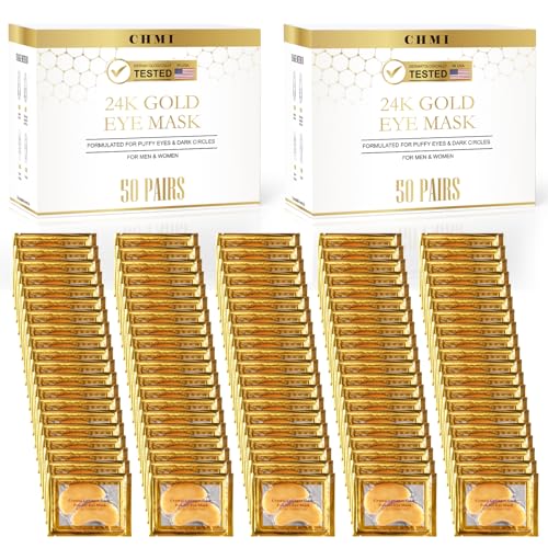 Under Eye Patches (100 Pairs) – 24K Gold Eye Patches for Puffy Eyes, Dark Circles, Eye Bags and Wrinkles, Collagen Skin Care Products, Beauty & Personal Care