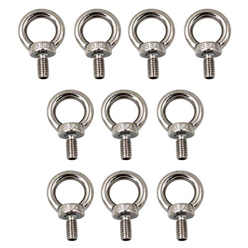 M6 Ring Shape Lifting Threaded Eye Bolt 304 Stainless Steel for Eye Nut Fastener-10 Pack
