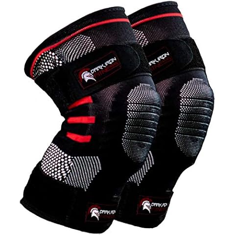 Dark Iron Fitness Knee Brace for Weightlifting – Small, Padded, Stabilizing Compression Sleeves for Powerlifting and Weight Training – Black Cover