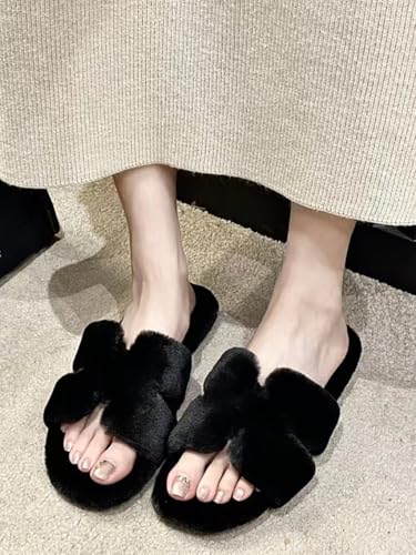 Women's Fuzzy Slippers Fluffy Cozy Comfy Memory Foam Open Toe House Slippers Faux Fur Soft Plush H-Band Slides Anti-Skid Indoor Outdoor Home Bedroom Shoes for Women3