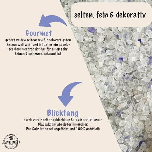 SIVIFOOD grobes Blausalz 600g - blaues Kristallsalz grob saphierblaues Gourmet Salz als Geschenk Speisesalz grobkörnig für Salzmühle zum verschenken Natur Gewürzsalz für Steak Fleisch und Fisch