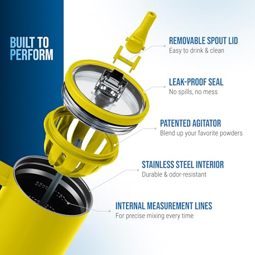 Image of Ice Shaker 40 oz Tumbler with Handle and Straw | 40oz Yellow | Cold for 30+ Hours | 2-in-1 Tumbler Shaker Bottle | Odor-Free 40 ounce Bottle for Water, Protein Shakes, Smoothies, Cocktails