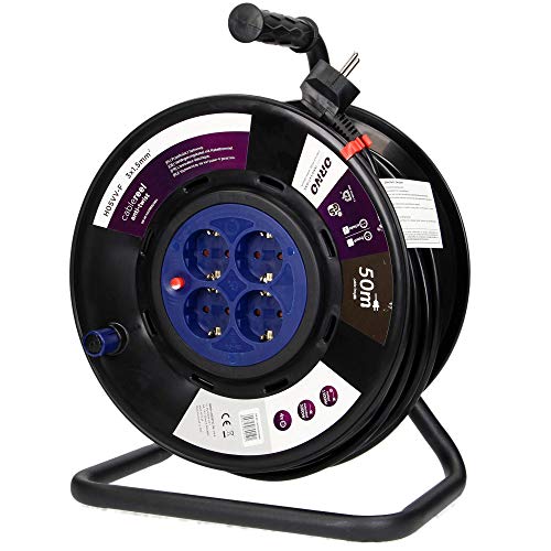 Orno OR-AE-13155(GS) Enrouleur Electrique Système de prise de courant anti-torsion extérieur de 50 m à 4 compartiments de 3200 W (50m) - Produit Pour Le Marché Allemand