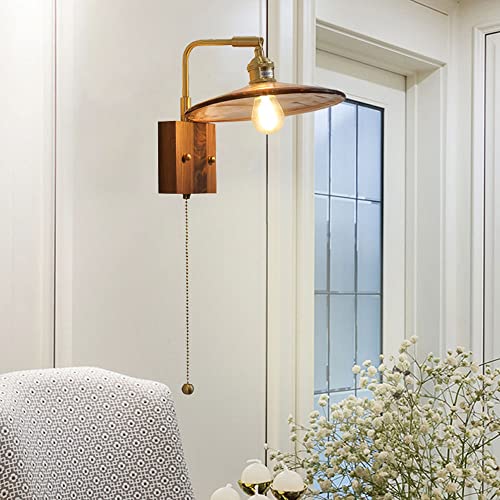 Aplique de pared E27 ajustable de latón cepillado interior y lámpara de madera 2