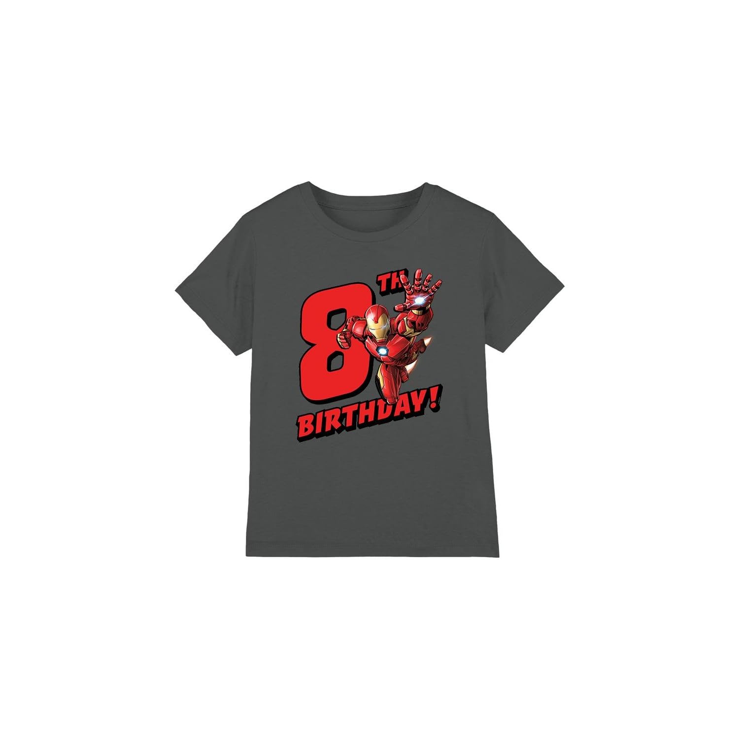 Iron Man Boys Birthday 8 Unisex Kids T-Shirt, Charcoal, 3-4 Years UK