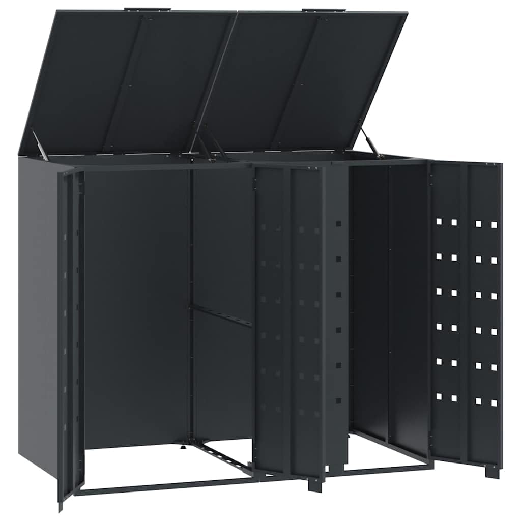 Caja para cubos de basura para 2 toneladas, color antracita, 138 x 79 x 117 cm, cubierta de acero con tapa de resorte de gas y cierre magnético, puertas delanteras para fácil acceso y buena