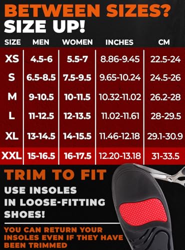 Image of CRUVHEAL 220+ lbs Plantar Fasciitis High Arch Support Insoles Men Women - Orthotic Shoe Inserts - Boot Work Shoe Insole (XXL, Black)