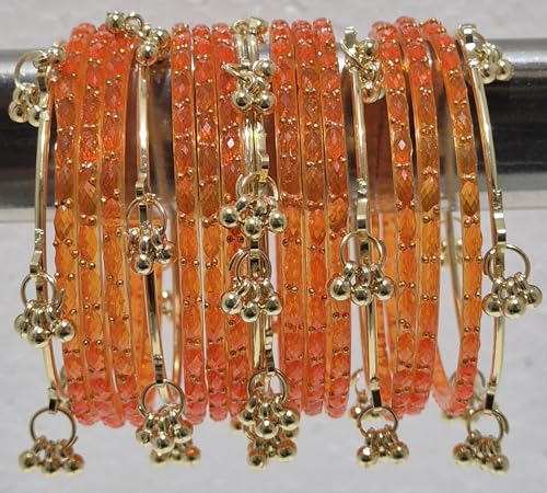 Image of kashmiri ghangharoo glass bangle Set For Women And Girls | Light Weight Bangles | Traditional Transparent Fancy Glass Chudi Set for Wedding, Party (18 Bangles)