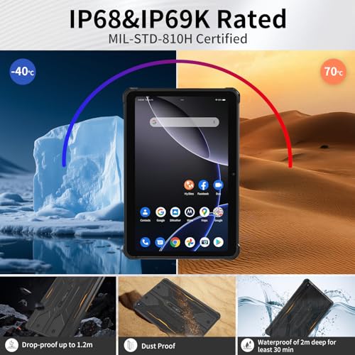 Image of HOTWAV R10 Pro Rugged Tablet 10.1 inch 12000mAh Android 14，6GB+128GB /2TB Expandable，Octa-Core 2.4GHz，16MP+8MP Dual Cam | 700 Nits Sunlight Display，IP68&IP69K Waterproof，Certified for Outdoor