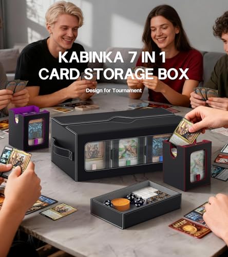 Image of Kabinka MTG Commander Deck Box, 6-Deck Modular Card Case with Dice Tray - Holds 600+ Double-Sleeved Cards, 35PT Magnetic Holders & 100 PCS Card Sleeves for TCG /EDH (Multicolor)