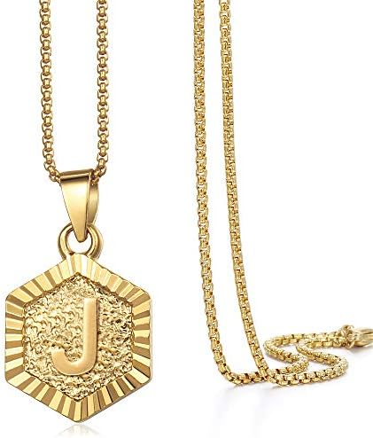 Gold Plated Charm Pendant Box Link Necklace Initital Capital Letter A-Z Mens Womens Pendant Hexagon Charm 22inch