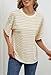 MEROKEETY Women's Summer Short Sleeve Shirt Casual Colourful Striped Crewneck Loose Tops Blouse, White, Medium