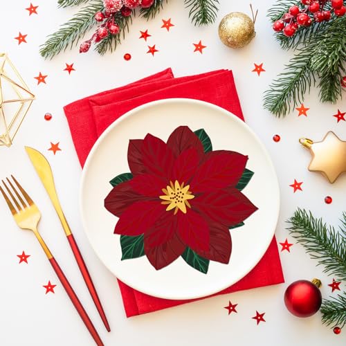 Tenceur 100 Pcs Christmas Poinsettia Napkins 5'' Napkins Paper Christmas Cocktail Napkins Disposable Dinner Napkins Party Napkins Beverage Napkins for Christmas Decorations Table Decor Party Supplies – Image 5