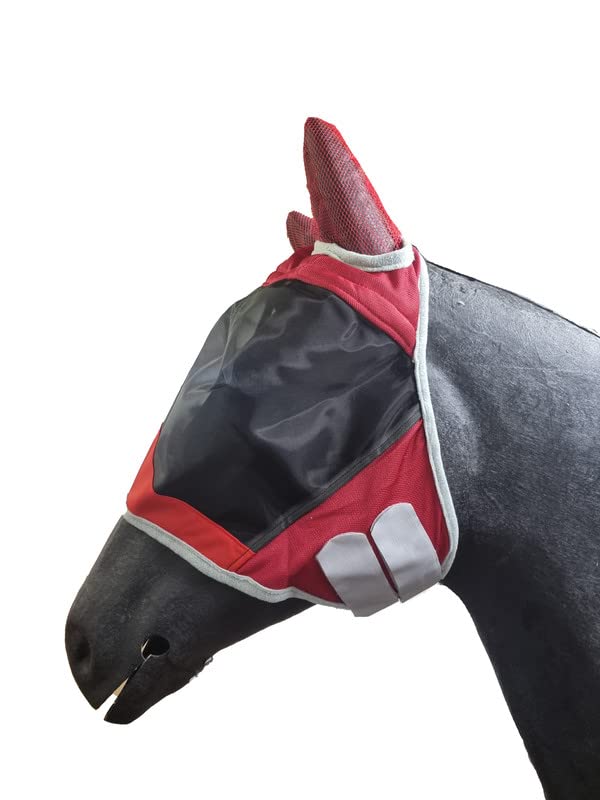 Horse Master Padded Fly Mask - Noise Cancelling Horses Fly Veil With Ear Bonnets For UV Protection - Shetland/Pony/Cob/Full Lightweight Equestrian Wear