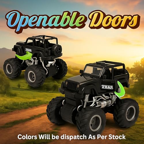 Image of GRAPHENE 1:28 Scale Big White 4x4 Thar Truck OffRoader Jeep Toy Car Realistic Pullback Action Friction Powered with Lights and Sound for Kids Openable Doors Smooth Push and Go Gift for Boys Girls