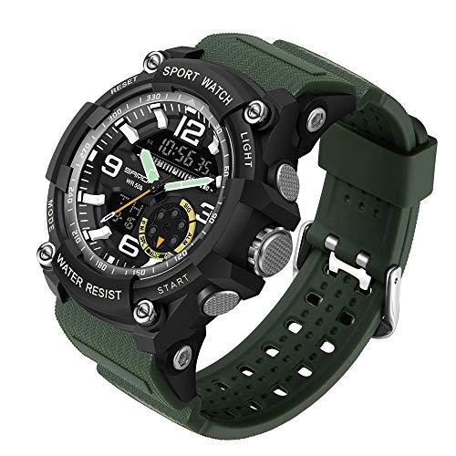 KXAITO Men's Watches Sports Outdoor Waterproof Military Watch Date Multi Function Tactics LED Alarm Stopwatch (05_Green2)