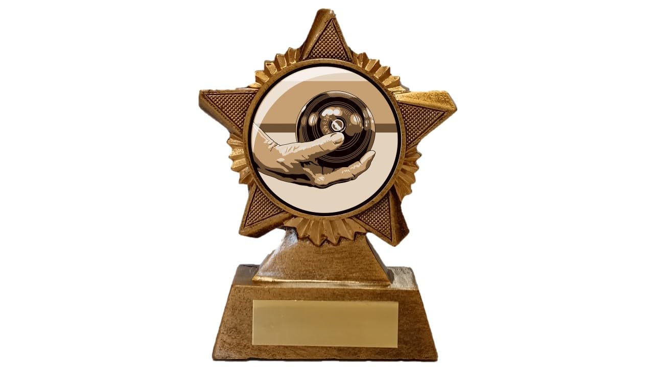Troshow Antique Gold Lawn Bowls Trophy Award Premier Star 120Mm Heavy Resin Bowls Bowling Free Engraving -Troshow1-Trd-Ag