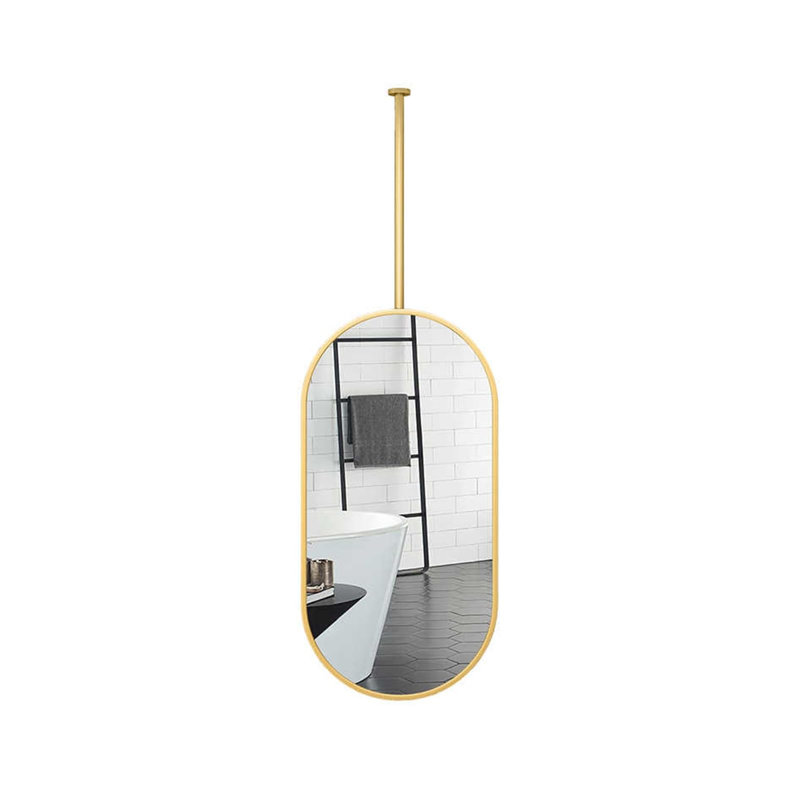 Lustro sufitowe do łazienki, wiszące nad umywalką, prostokątne, metalowe, wiszące, odpowiednie do okna wejściowego(Gold,40x100cm)
