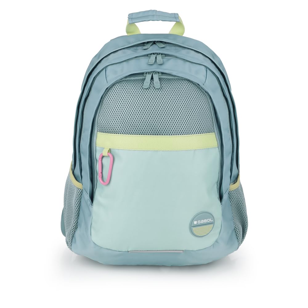 Gabol - Mochila Escolar de 3 Compartimentos 32x44x18 cm Whisper con Espalda Ergonómica de Rejilla, Funda para Portátil 15,6'' y Base Reforzada - Verde Menta