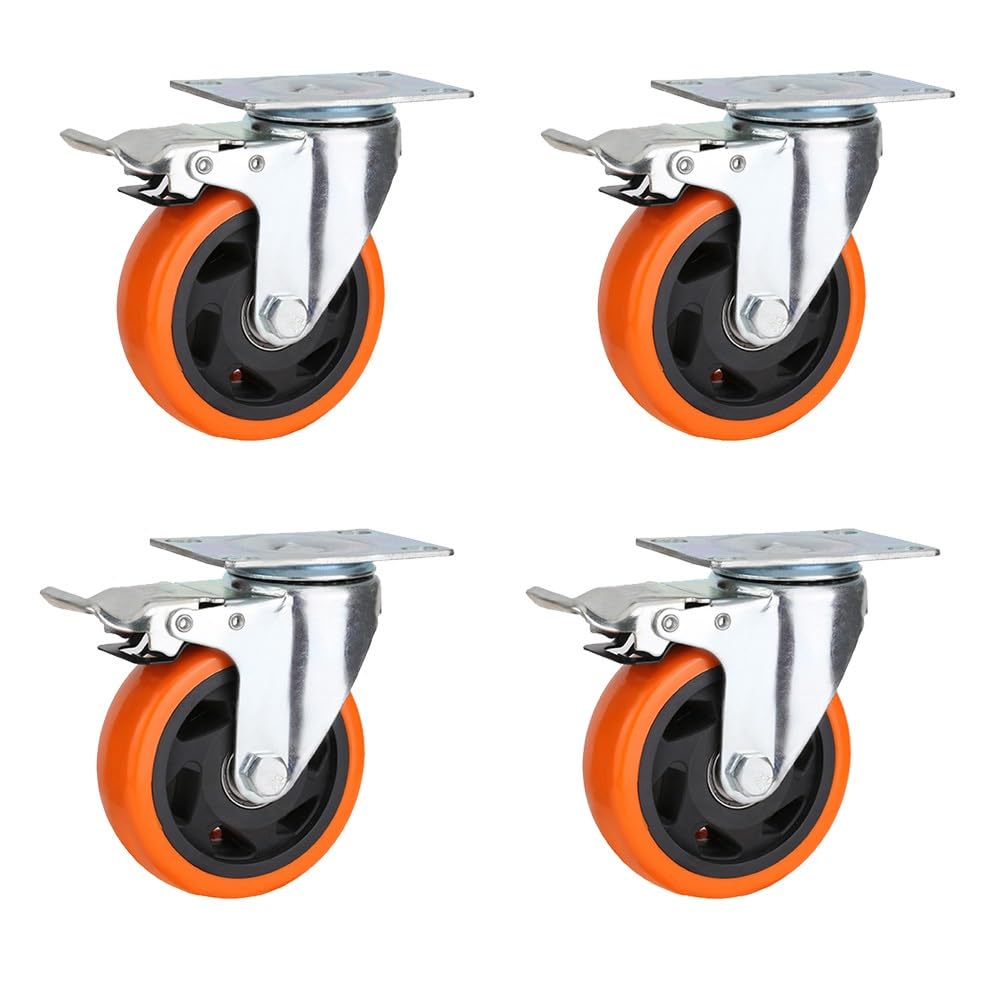 MXXQRHF Heavy Duty 4Inch Swivel Casters Set of 4 with Brakes 360° Rotation Wheels for Workbench Trolleys and Moving Carts Industrial Caster Wheels