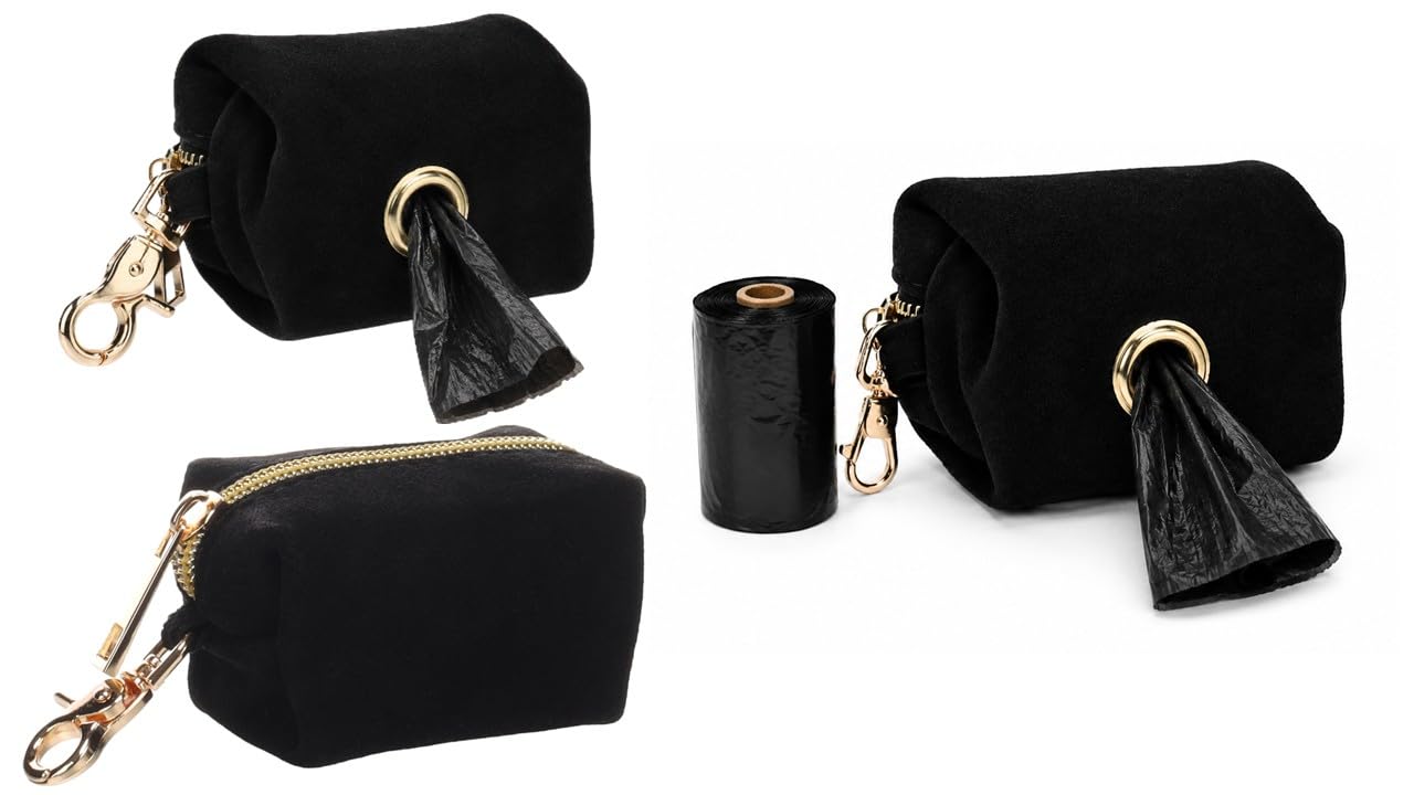 Flamingo Dozownik do torby na odchody Sueda Black - 8x5x5cm - 1 rolka w zestawie - z zamkiem błyskawicznym i karabińczykiem
