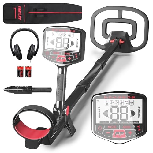 PANCKY High Accuracy Metal Detector for Adults – Collapsible, Lightweight & IP68 Waterproof Search Coil with 10.55” Large Coil, 5 Modes & Backlit LCD, Gold & Relic Detector Kit (Carbon Black, 10.55')