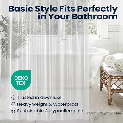 Image of downluxe Shower Curtain Liner, PEVA Plastic Shower Liner with 3 Magnets, 72 inch x 72 inch Waterproof Bathroom Curtain, Heavy Clear, 3 Pack