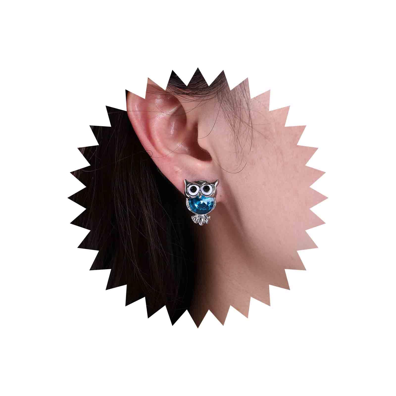 Orecchini a forma di gufo, in argento Sterling 925, con opale blu, regalo per donne, ragazze, bambini, Argento sterling, Opale blu