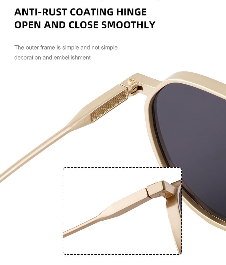 Retro Oval Frame Sunglasses, Men's Metal Double Beam Driving Sunglasses-C3 Golden Tea3