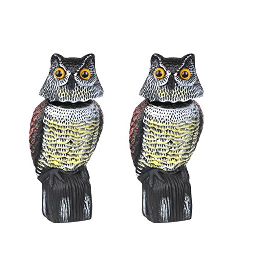 MagiDeal 2pcs Grande Realista Búho Señuelo W/Giratoria Cabeza Pájaro Cuervo Scarer Espantapájaros