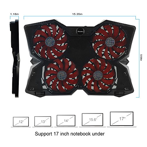 XtremPro-Portable-Metal-Mesh-Laptop-Cooler-Cooling-Pad-4-Quiet-Fans-wRed-LED-Light-Adjustable-Height-Up-to-17-Inch-Notebook-2-USB-Interface-wSpeed-Control-Switch-Non-Slip-Black-11148